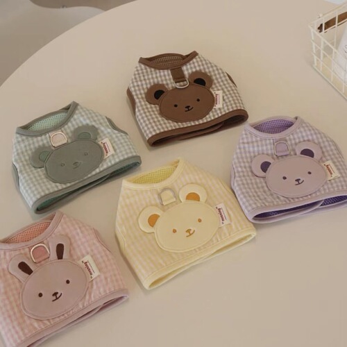 Korean ins cute plaid bear breathable chest and back set Teddy Bichon dog outdoor leash