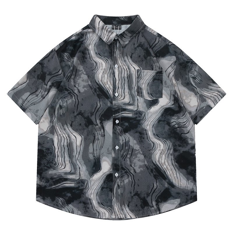 YPRS Men's European and American Oil Ink Painting Short Sleeve Shirt Men's and Women's Loose Couple's Beach Casual Floral Shirt Trendy Brand