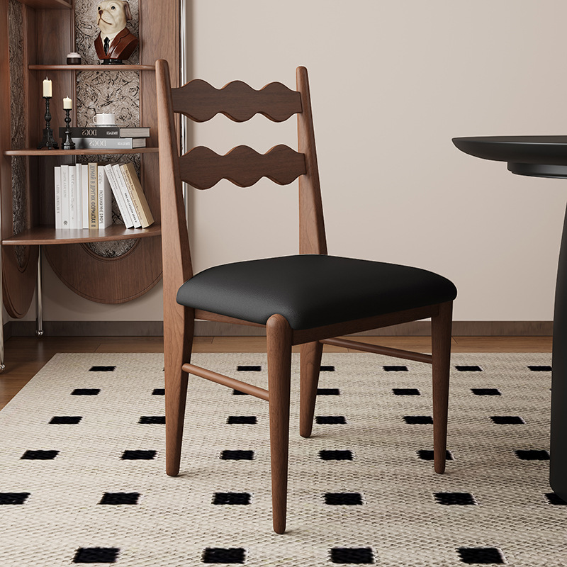 Silla de comedor de madera maciza retro francesa, hogar, restaurante medieval, silla trasera de tela de algodón y lino, mesa y silla de comedor de cuero de microfibra para hotel