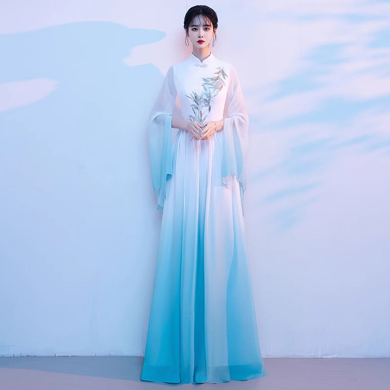 Guzheng Performance Clothing, Chinese Style Banquet Poetry Recitation Conductor Uniform, Art Exam Stage Choir Performance Dress, Women's Long Dress Guzheng Performance Clothing, Chinese Style Banquet Poetry Recitation Conductor Uniform, Art Exam Stage Choir Performance Dress, Women's Long Dress