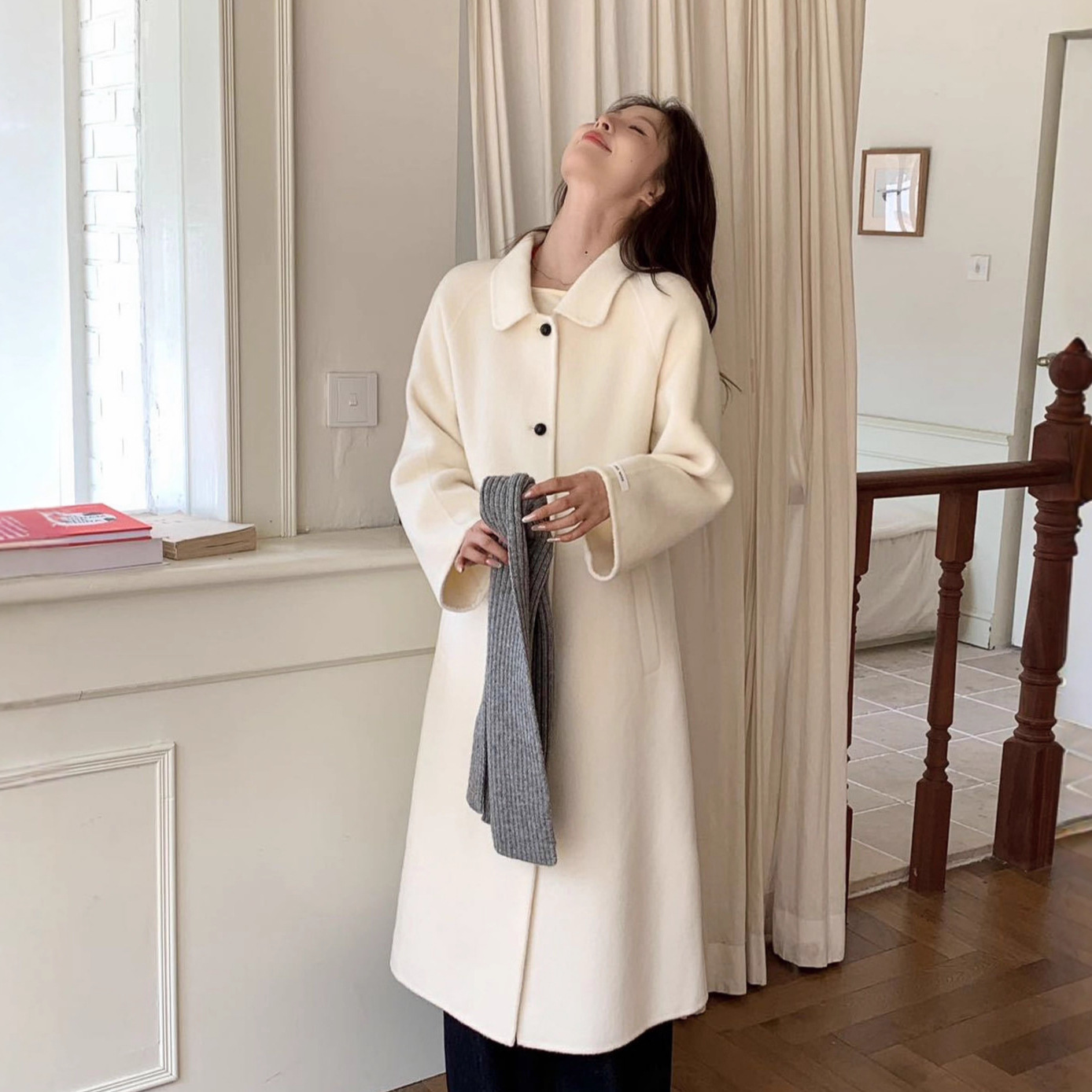 Korean High-End Cheese Yellow Doll Collar Double-Sided Wool Coat for Women 2025 Autumn and Winter New Loose Korean Style Jacket