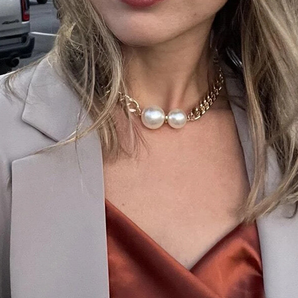 Alloy Chain Material IG Style Geometric Imitation Pearl Alloy Wholesale Necklace