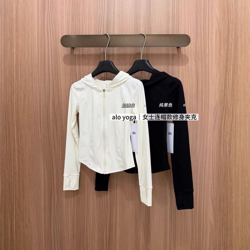 Alo Yoga Spring Short Hooded Jacket New Super Elastic Body-Slimming Sports Cardigan