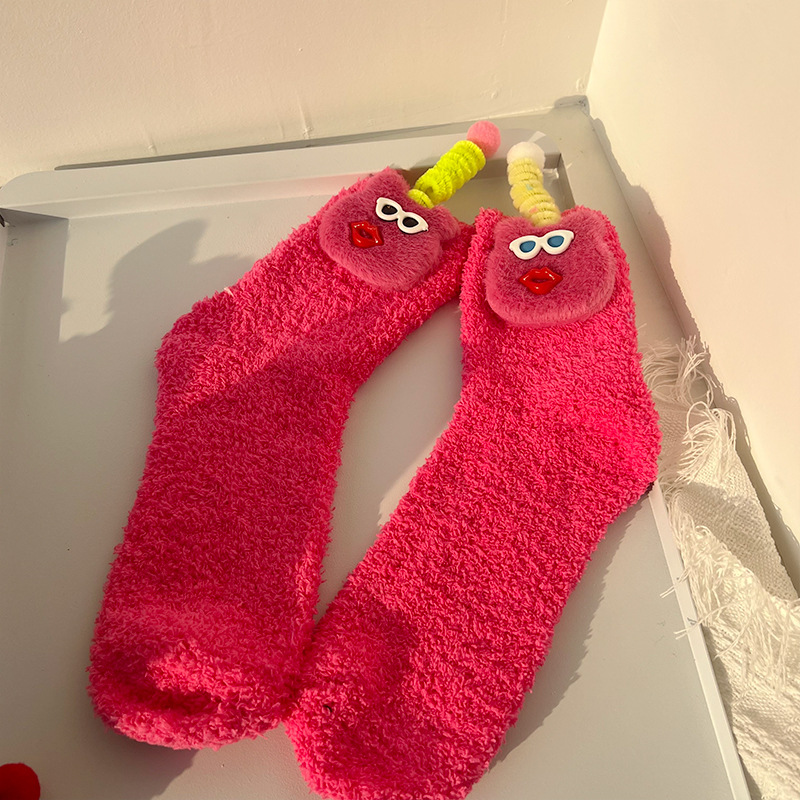 Women's Cute Funny Cartoon Bear Polyester Coral Fleece Crew Socks A Pair display picture 5