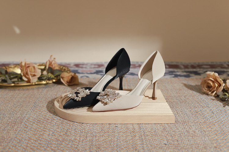 Elegant Women's Stiletto Heel Pumps With Crystal Square Buckle_voghion.com