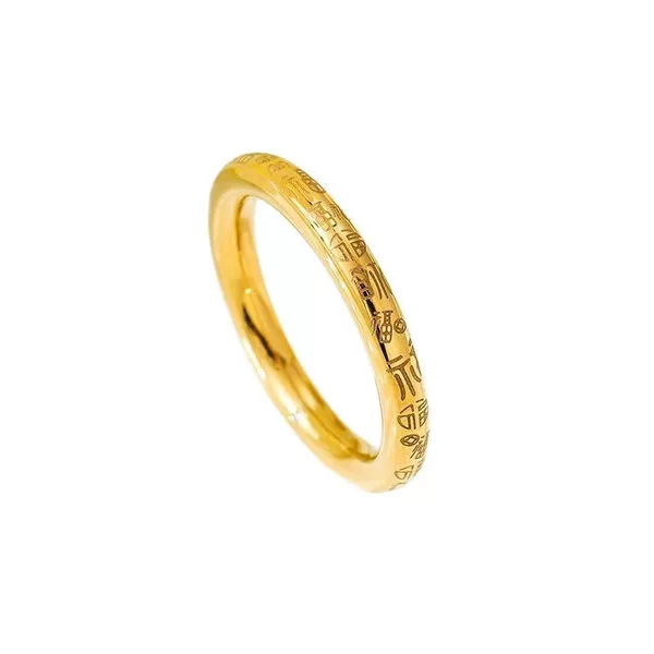 Wanfu full of ancient method solid titanium steel ring women's 18k gold ring light luxury high-end feeling full blessing ring women