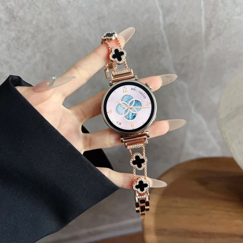 Four-leaf Clover Diamond Strap for Apple applewatch10 Watch Huawei GT5 Women's Xiaomi 8/9 Bracelet