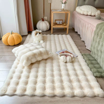 German Rabbit Plush Ins Style Bedroom Carpet Bedside Blanket 2024 New Floor Mat Bubble Velvet Living Room Bay Window Mat (Car Carpet) - beige-puff-velvet-thickened-and-encrypted-warmth-and-heating-in-autumn-and-winter-5080cm