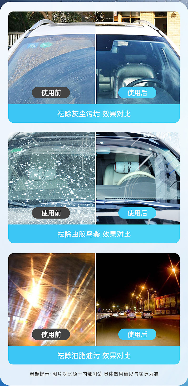 Car Glass Cleaner, Oil Film Remover, Car Wiper Water, Powerful Decontamination and Oil Film Removal Car Cleaning Agent