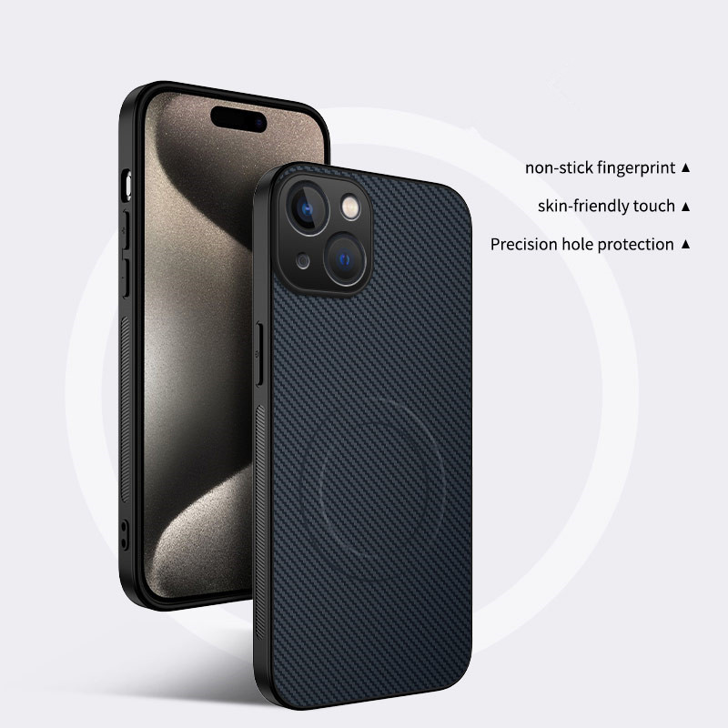 Aplicable a Apple iPhone16ProMax Carbon Fiber Imán para teléfono móvil 15Pro Funda protectora anti-caída con patrón de cuero image 7