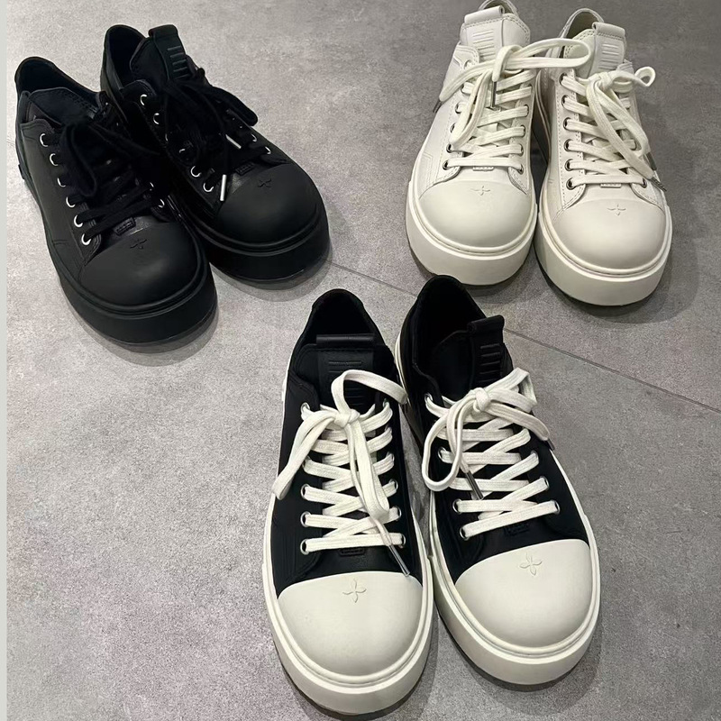 High Quality! Smfk Statue Leather Low-Top Sneakers, Classic Black and White Style, Thick-Soled Casual Skateboarding Women's Shoes, White Sneakers