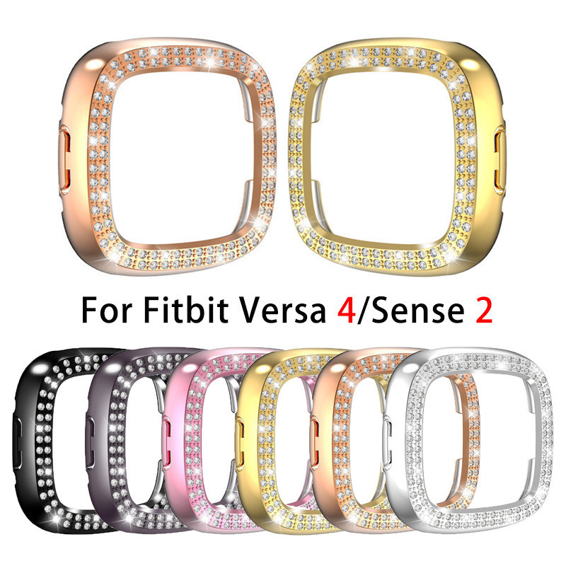 Suitable for Fitbit Versa 4 Diamond-Encrusted Case Pc Electroplating Double-Row Diamond Half-Pack Cut Out Anti-Fall Protective Case Suitable for Fitbit Versa 4 Diamond-Encrusted Case Pc Electroplating Double-Row Diamond Half-Pack Cut Out Anti-Fall Protective Case