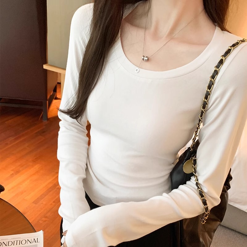 New Round Neck Regular Shoulder T-Shirt Long Sleeve Top for Women, Simple Slim-Fit Base Layer Top for Spring and Autumn, Wholesale