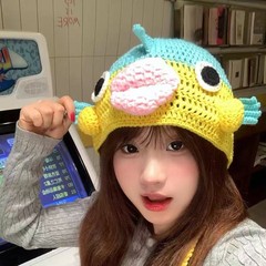 纯手工针织帽陈奕迅演唱会同款摇摇鱼毛线帽子可爱百搭女帽保暖帽