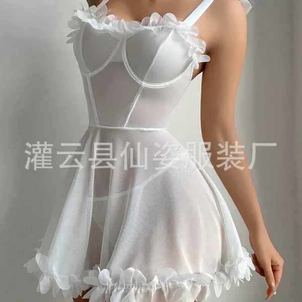 European and American Style Sexy Sleepwear for Women, Summer Ice Silk Thin Camisole Nightgown with Chest Pads, Comfortable Women's Loungewear