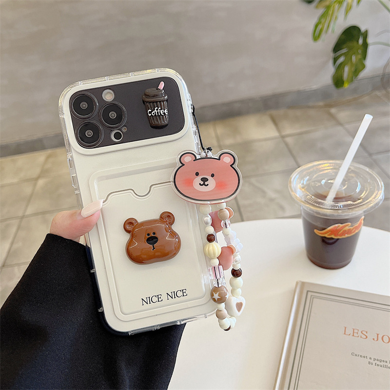 Lindo paquete de tarjetas de oso tridimensional para iPhone13 pareja 15ProMax funda para teléfono 12 Apple 14PM colgante