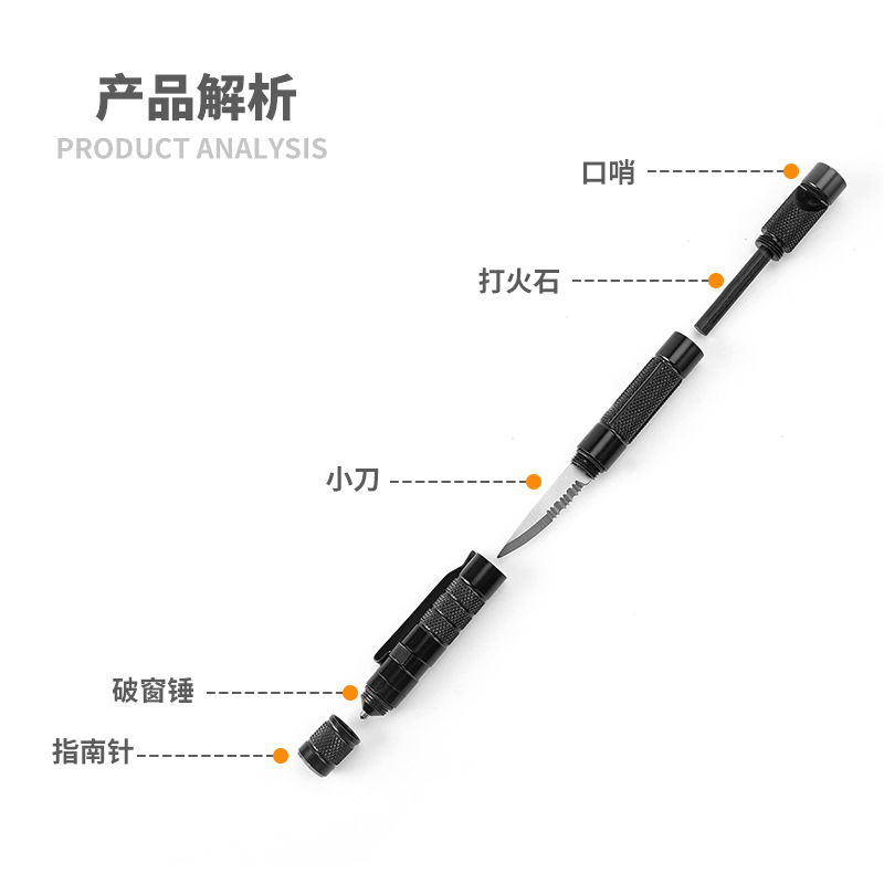Nuevo producto del fabricante bolígrafo multifunción de autodefensa al aire libre, bolígrafo táctico de aleación de aluminio de ataque de defensa, bolígrafo multiusos para escape
