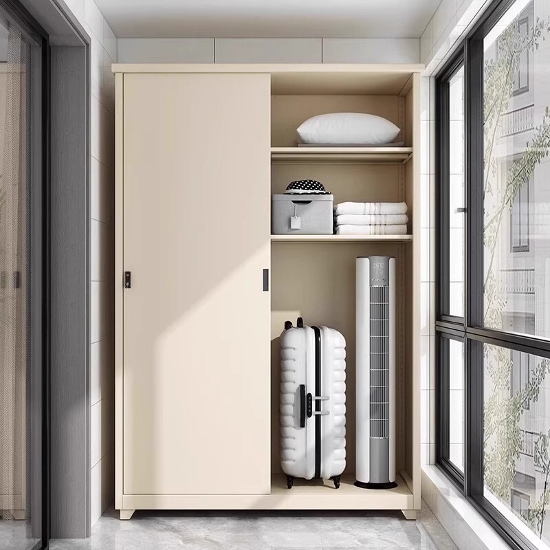 Home Balcony Cabinet Sun Protection Bedroom Sliding Door Iron Wardrobe Steel Storage Cabinet Outdoor Waterproof Storage Cabinet