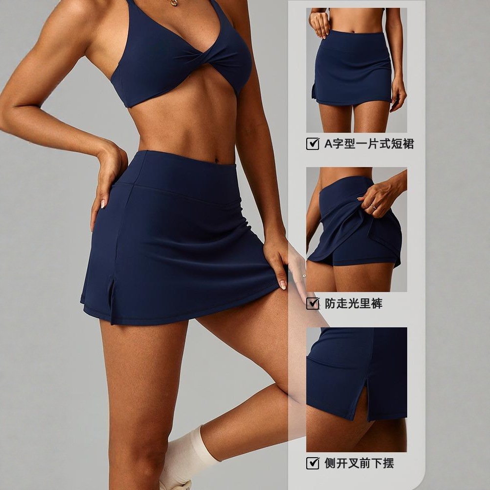 A-Line Tennis Skirt Fake Two-Piece Badminton Skirt Anti-Exposure Sports Shorts Cross-Border Mini Skirt Running Fitness Pants