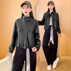 休闲短款皮衣外套女2025春秋夏季时髦洋气小个子机车服皮夹克上衣