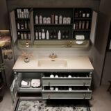 Французский ретро шкаф для ванной комнаты, керамический встроенный умывальник, шкаф для умывальника, комбинированная ванная комната, шифер, умывальник для рук, ванная комната