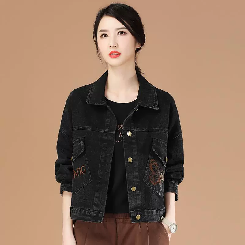 Denim spring autumn retro short jacket, loose fit