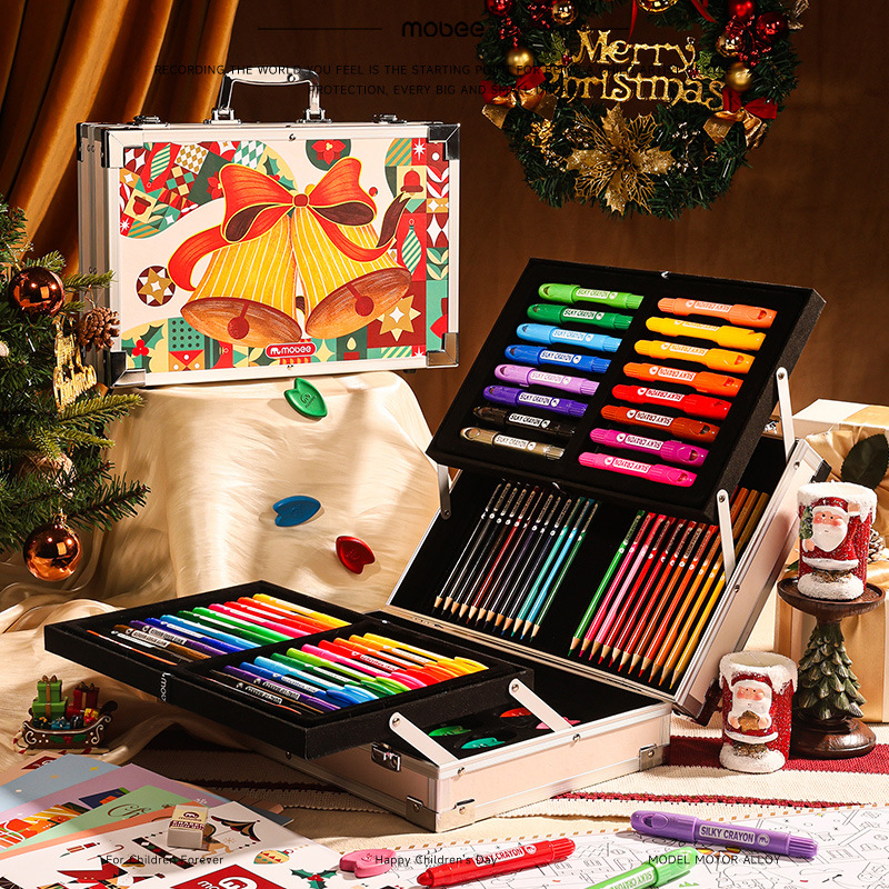 Mobee Mobee2024 Navidad exclusiva caja de regalo de arte infantil lápiz de acuarela pincel herramientas para estudiantes de primaria