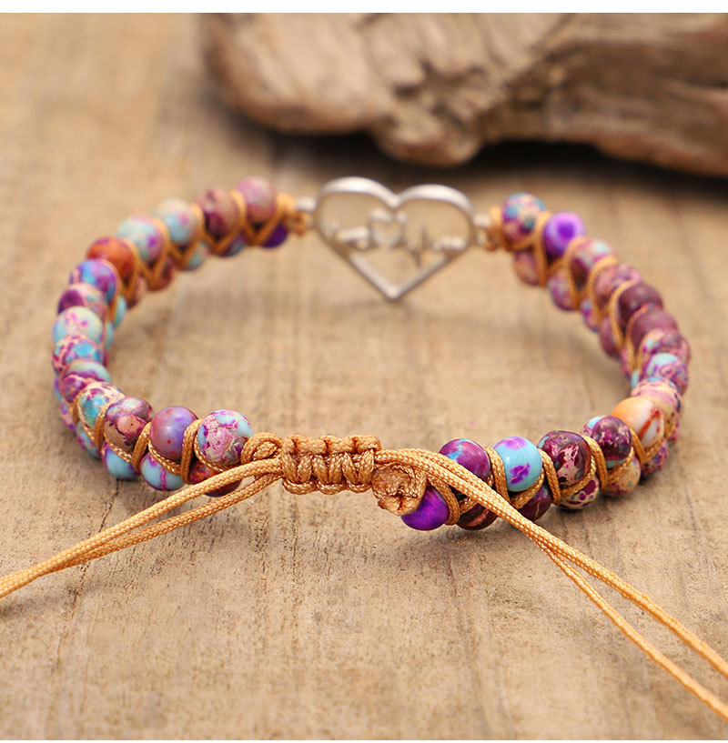 Fashion Heart Shape Stainless Steel Emperor Stone Knitting Bracelets 1 Piece