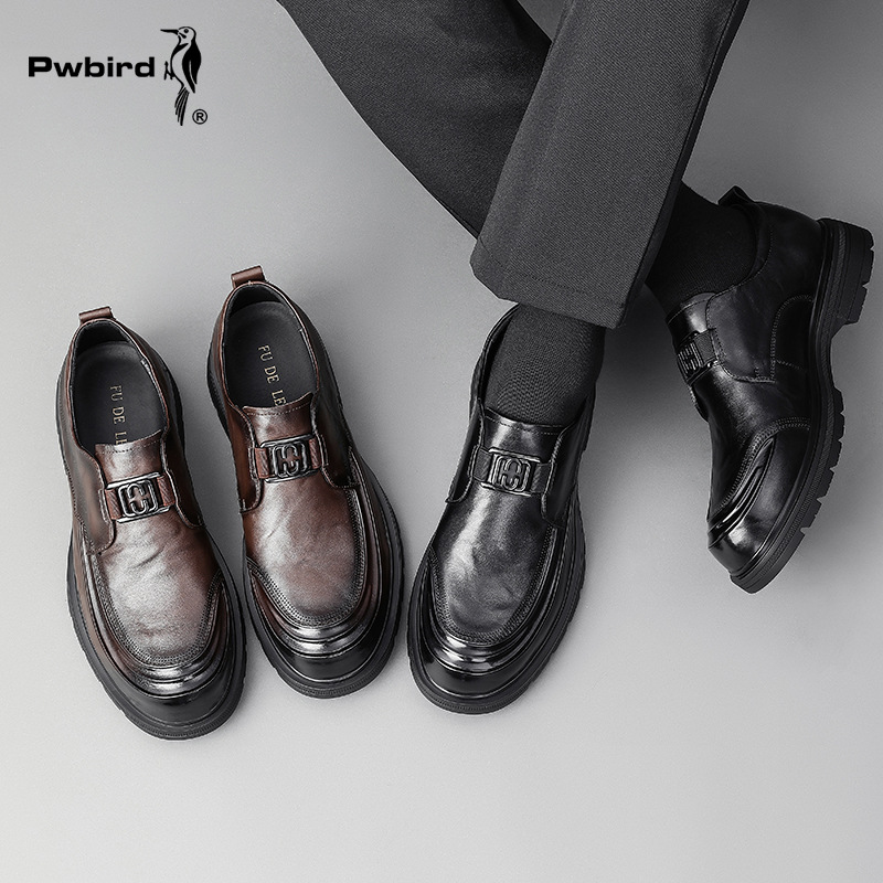 Factory Direct Sales One-Leg Soft-Soled Soft-Surface Casual Men's Shoes British Comfortable First-Layer Cowhide Business Leather Shoes Men's New Style