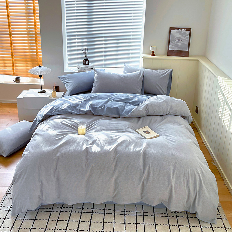 Juego de tres piezas de algodón lavado teñido en hilo, dormitorio de estudiantes universitarios, juego de literas, sábana, sábana, sábana, juego de cuatro piezas