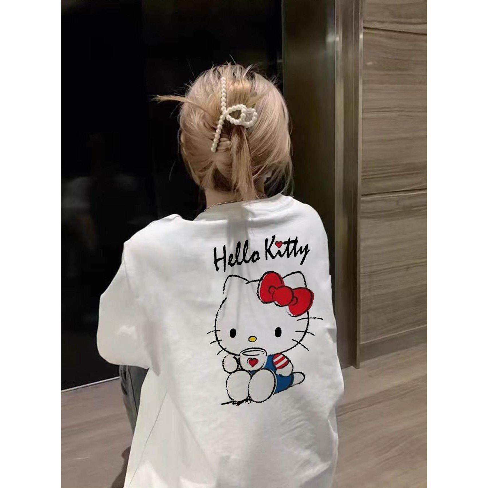 HelloKitty凯蒂猫短袖t恤女夏新款美式纯棉宽松大码胖MM300斤上衣