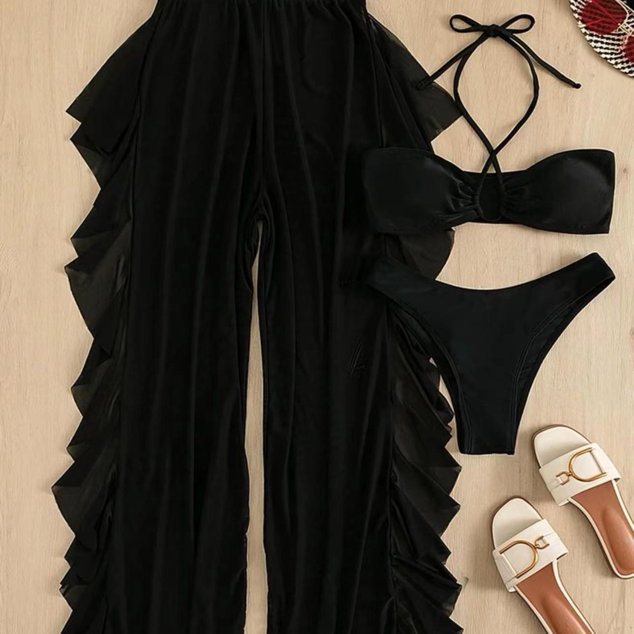 2025 nuevo comercio exterior transfronterizo Amazon Europa y los Estados Unidos sexy color sólido bikini de tres piezas set de baño de mujer