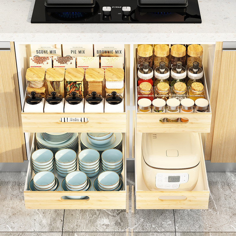 Cajón de armario de cocina, estante de almacenamiento multifuncional debajo del fregadero, caja de almacenamiento de vajilla, cesta de almacenamiento en capas extraíble para el hogar