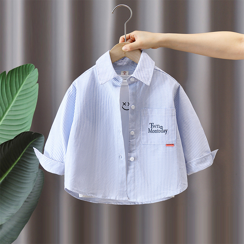 5906 Camisa a rayas para niños 2024 nueva primavera y otoño ropa para niños camisa con estampado de letras para niños estilo otoño para bebés