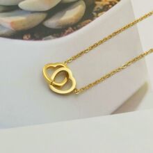 钛钢不掉色心心相扣相印项链女气质双爱心吊坠锁骨链森系装饰颈链