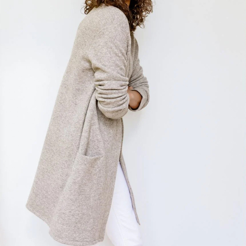 Elegante Einfarbige Damenstrickjacke Aus Weichem Acryl-strick_voghion.com