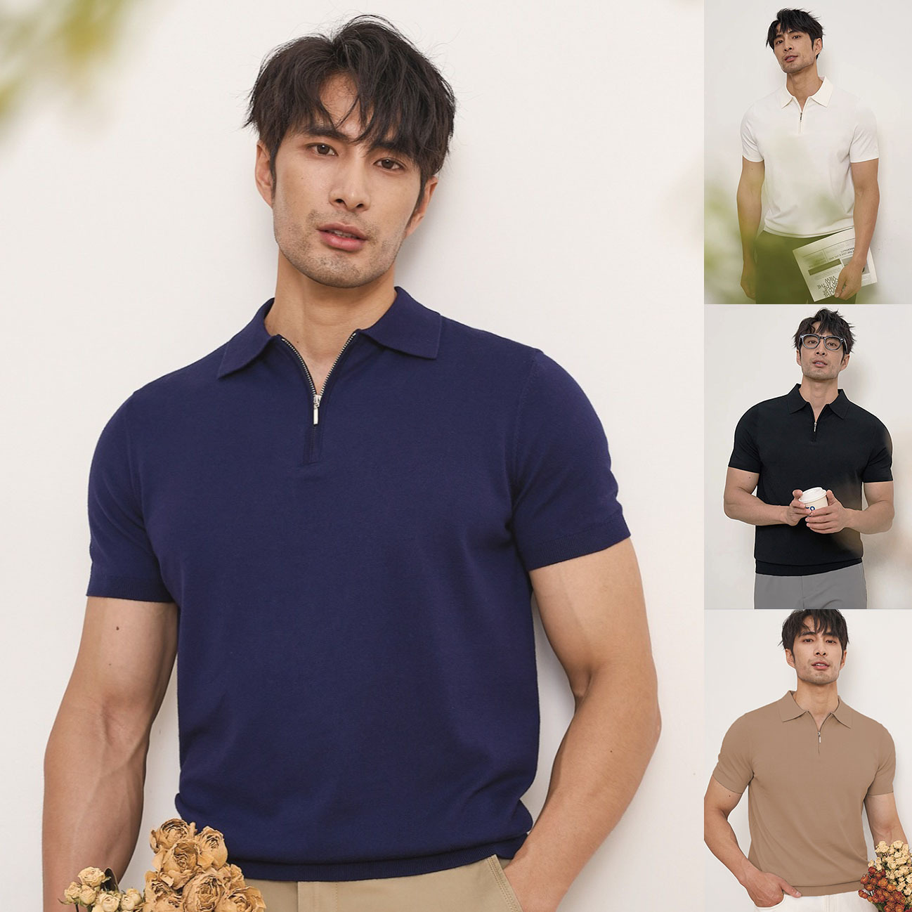 Polo camiseta camiseta de punto camiseta de manga corta camiseta de hombre solapa media cremallera vieja seda de hielo de verano fábrica transfronteriza al por mayor