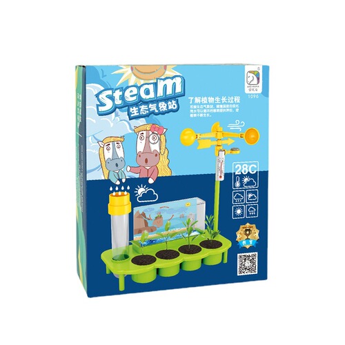 Science experiment ecological meteorological station monitors rainfall, plants flowers, weather monitoring, rainwater toy