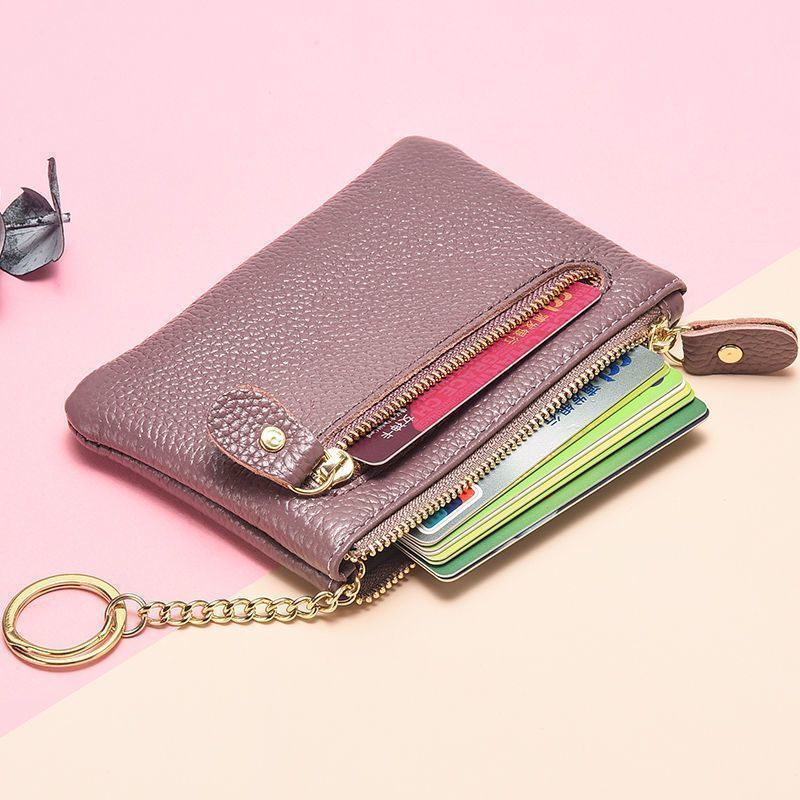 Cross-Border Genuine Soft Leather Hand-Held Small Wallet with Multiple Card Slots, Keychain, Coin Change Bag, Hand-Held Mini Coin Purse for Women