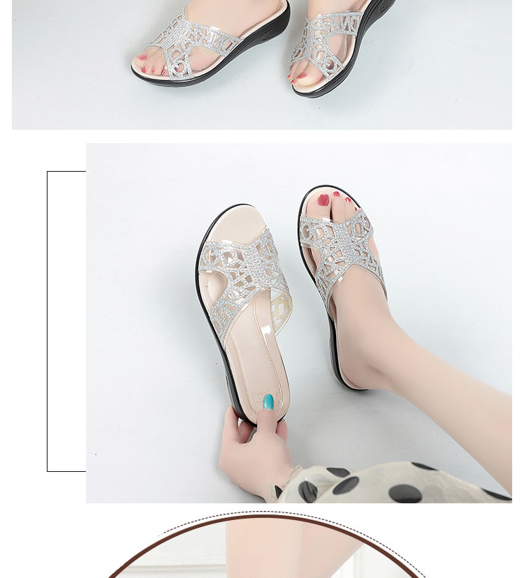 Dép xỏ ngón nữ đế bệt da thật đính đá rhinestone — Màu vàng chi tiết 8