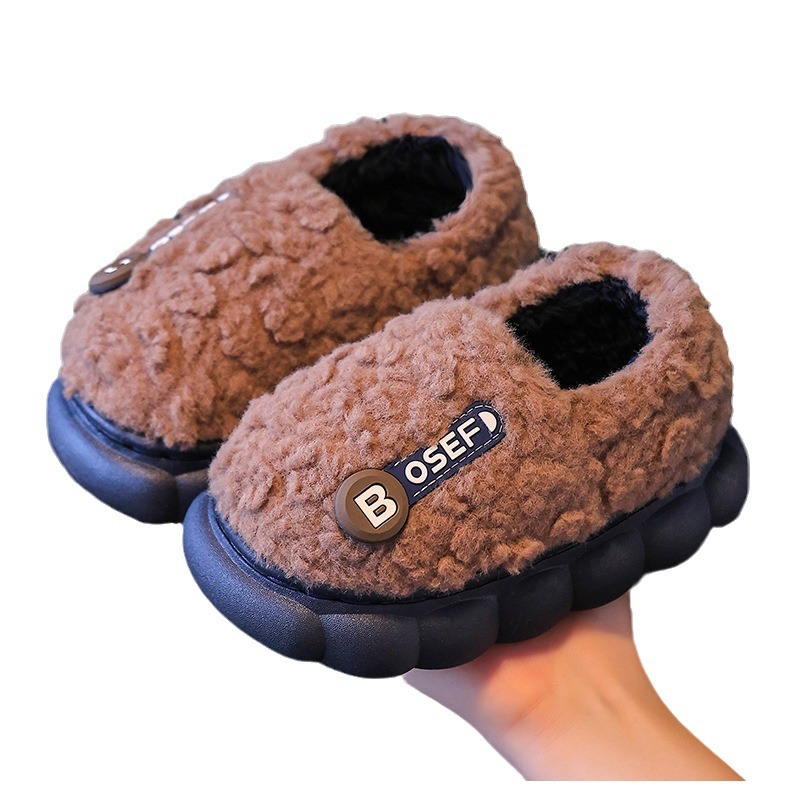 Children's slippers for boys girls, autumn and winter indoor soft soled anti slip fur shoes, princess baby parent-child_voghion.com
