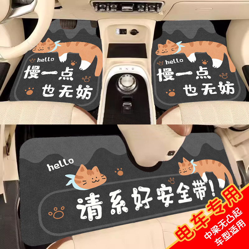 Cartoon Cat Car Wire Loop Floor Mats, Universal for All Models, Non-Slip, Wear-Resistant, Easy to Clean, Suitable for Both Front and Rear Seats