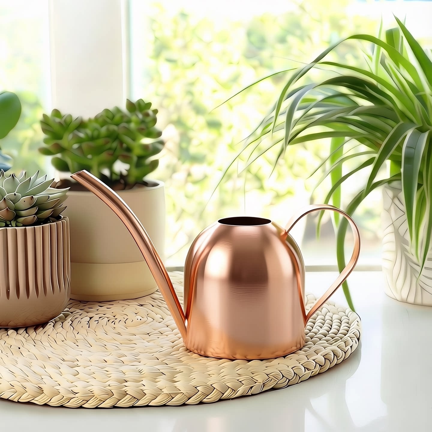Acero inoxidable boca larga regadera metal planta verde regadera de oro pequeña regadera jardinería 500ml
