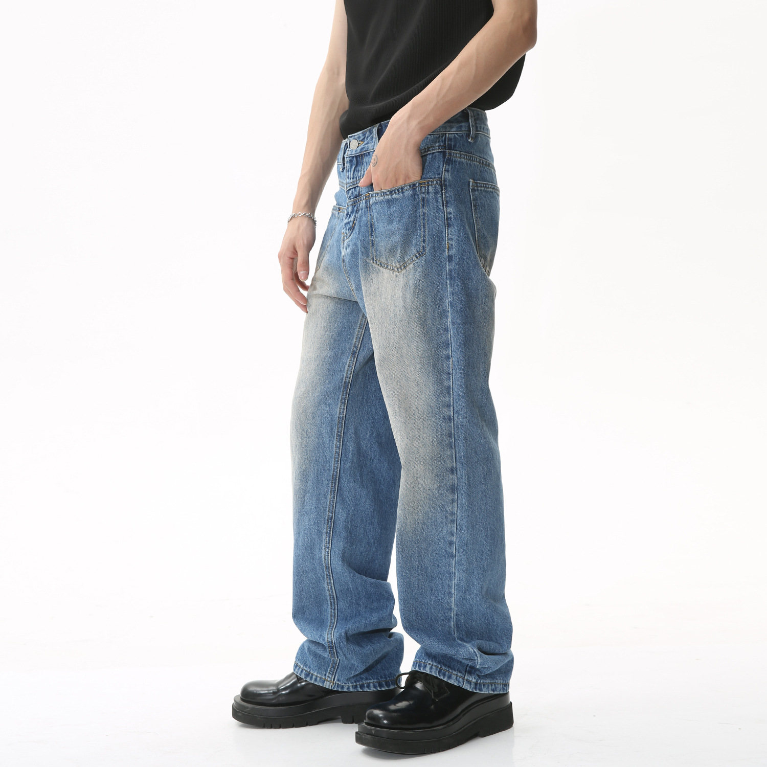 Mtlclothes ropa de Hombre | 2023 verano nueva recta suelta adelgazamiento drapeado MOP pantalones largos para hombres y mujeres