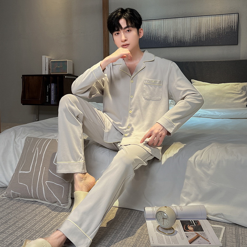 Pijamas de los hombres de algodón de manga larga de primavera y otoño de La Juventud de Algodón de los hombres Estudiante universitario suelta más el tamaño de invierno ropa de casa traje