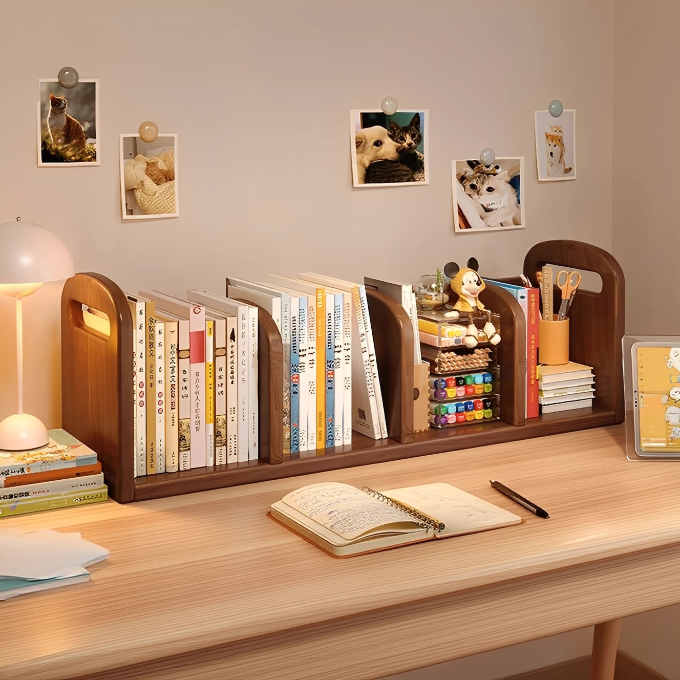 Estante de escritorio estante de acabado estante de escritorio escritorio de escritorio estante de almacenamiento vertical estante de escritorio estante de madera pequeño gabinete de libros