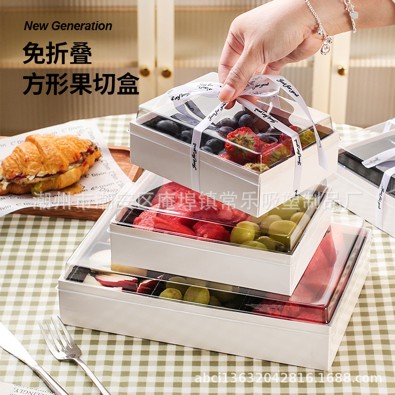 Caja de embalaje de fruta cortada no plegable, caja de embalaje desechable a prueba de niebla de cuatro cuadrones, cinco cuadrones y seis cuadrones de sushi