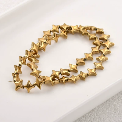 Black gallstone plated with real gold, color-retaining starburst shell rose spacer beads, DIY handmade beaded bracelet and necklace accessories (Zərgərlik ara hissələri) - 1-four-pointed-star-1-piece-approximately-46-pieces-approx-97mm