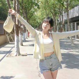 2025新款纯色防晒衣女款罩衫夏季上衣空调服外搭开衫风衣短款外套