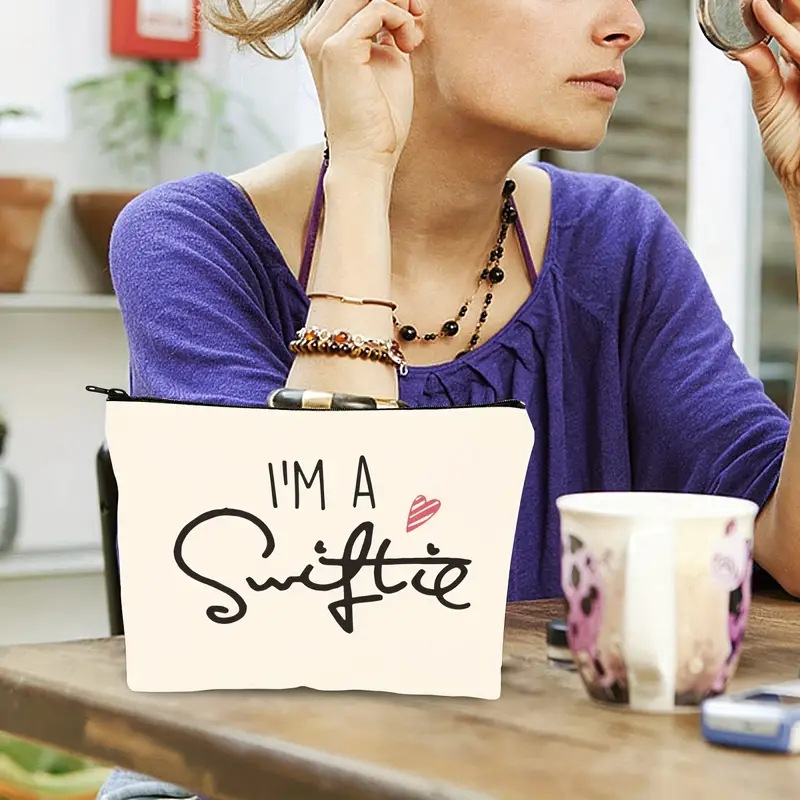 Bolsa de cosméticos de lino con estampado de doble cara, estilo europeo y americano, con cremallera para mujer, de Temu.